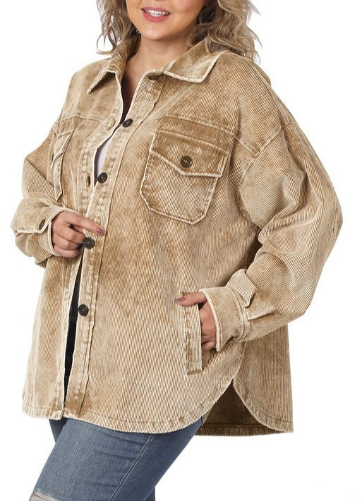 Womens Premium Vintage Oversized Corduroy Shacket Jacket Plus Size