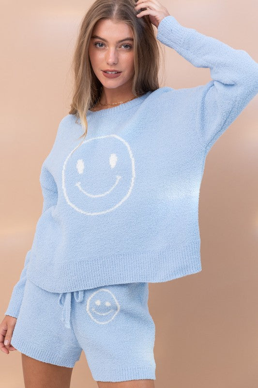 Soft & Cozy Spring Smiley-Face Top + Shorts Set