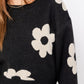 Long Sleeve Crop Sweater with Daisy Pattern