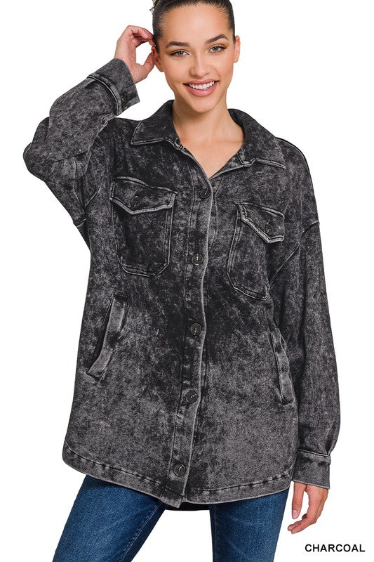 Women's Mineral Washed Shacket Jacket