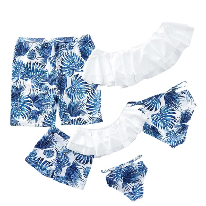 Breezy Palm Tree Leaf Matching Family Swimsuit Sets