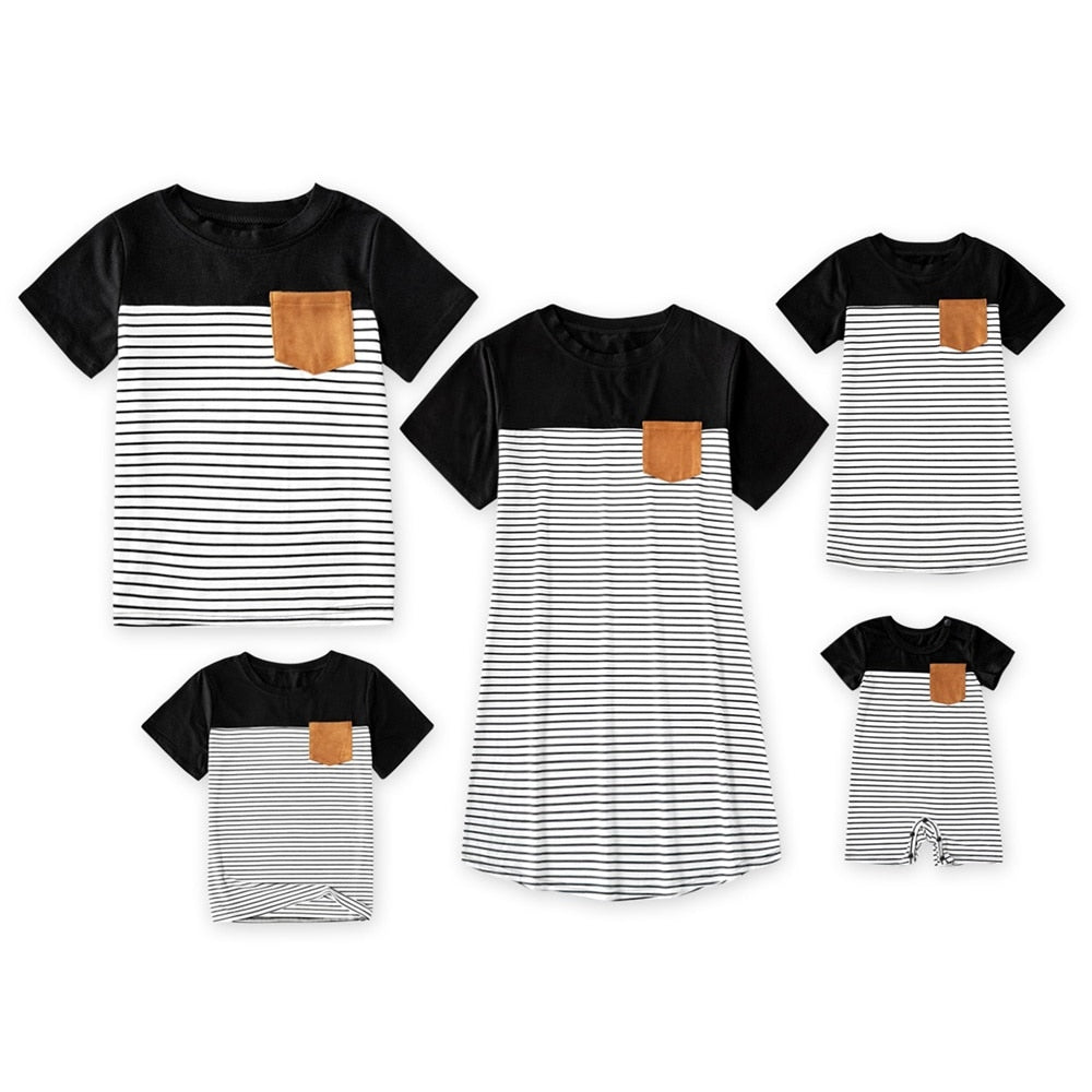Striped Family Matching Short Sleeve T-shirt _ Romper + Dress