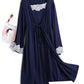 2Pc | Soft and Feminine Maternity Breastfeeding Nightgown + Elegant Maternity Robe | M-XL | 3Colors - EVOLVING SOULMATES ®