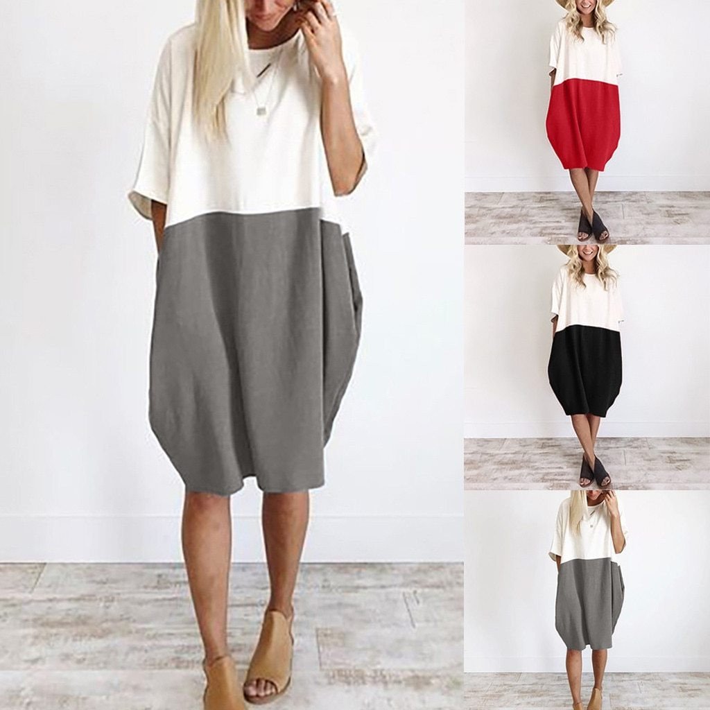 Women's | Maternity Color Block Loose Crew Neck Casual Dresses - EVOLVING SOULMATES ®