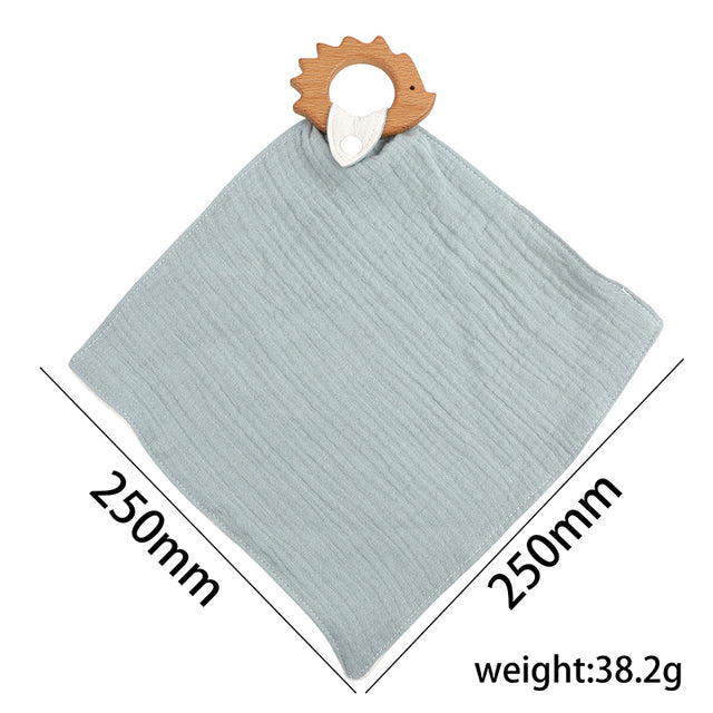 Baby's Cotton Towel Bibs With Wooden Teether Handle 1PC