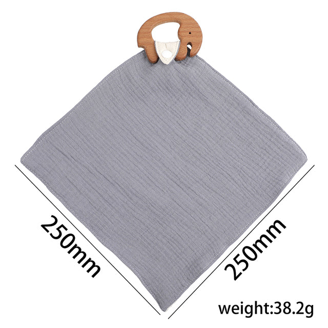 Baby's Cotton Towel Bibs With Wooden Teether Handle 1PC