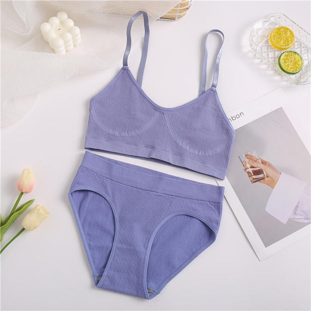 1 FREE BRA | 3 Style Of Panties | Basic Women's Sexy Stretchy Ribbed Bralette + Panty Set | Three Style Choices