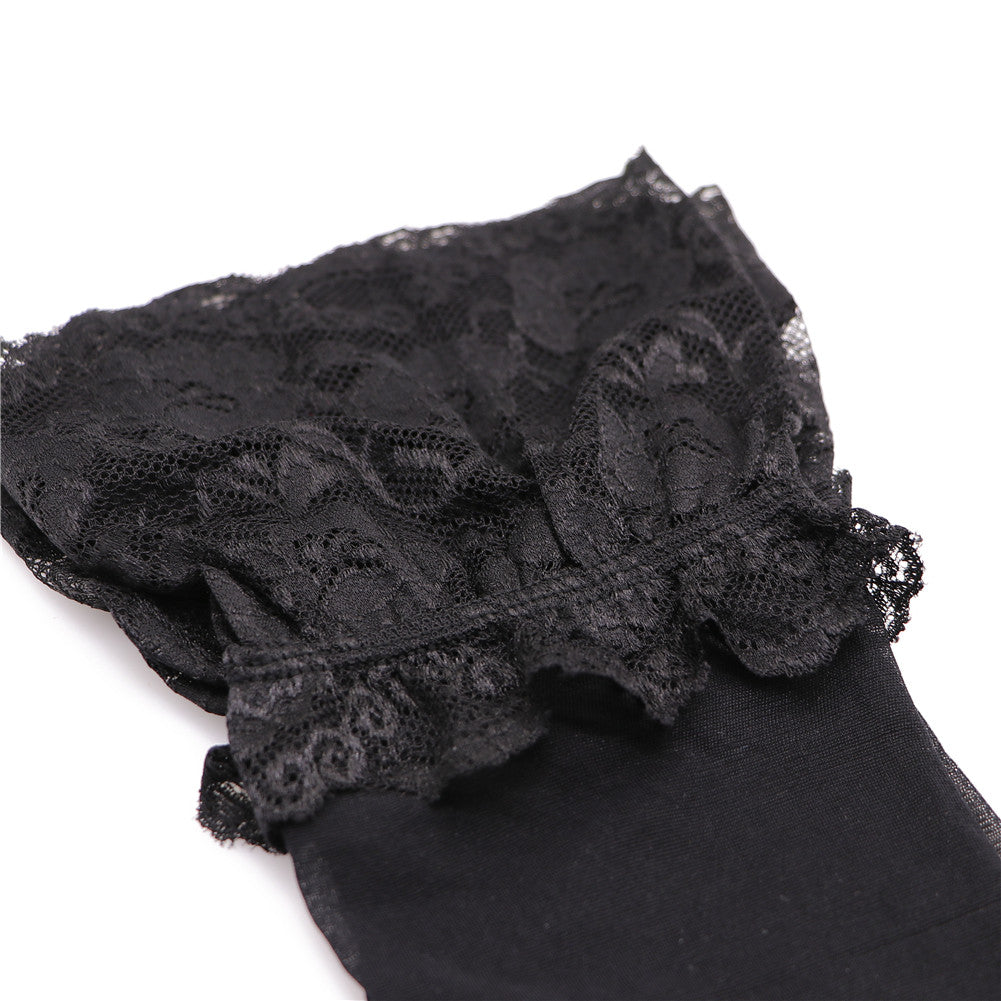3Color | Black lace 5Pc Bra + Garter + Panty + Thongs + Stockings Set | black / pink / white