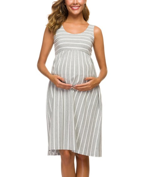 Summer Maternity Casual & Formal Striped Dress Short Sleeve Knee Length