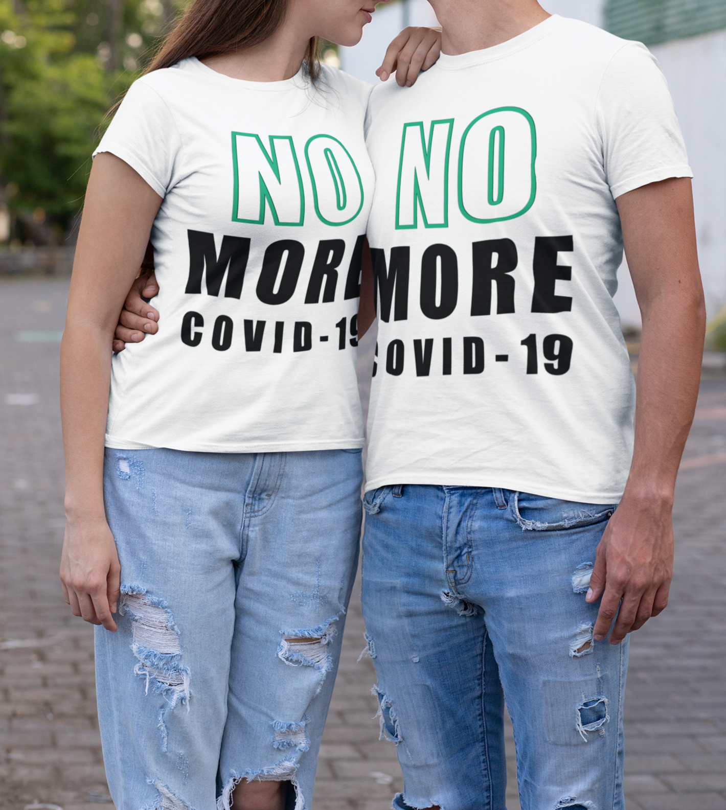 NO MORE |  Unisex | Green & Black On White  Jersey Short Sleeve Crew neck T-Shirts